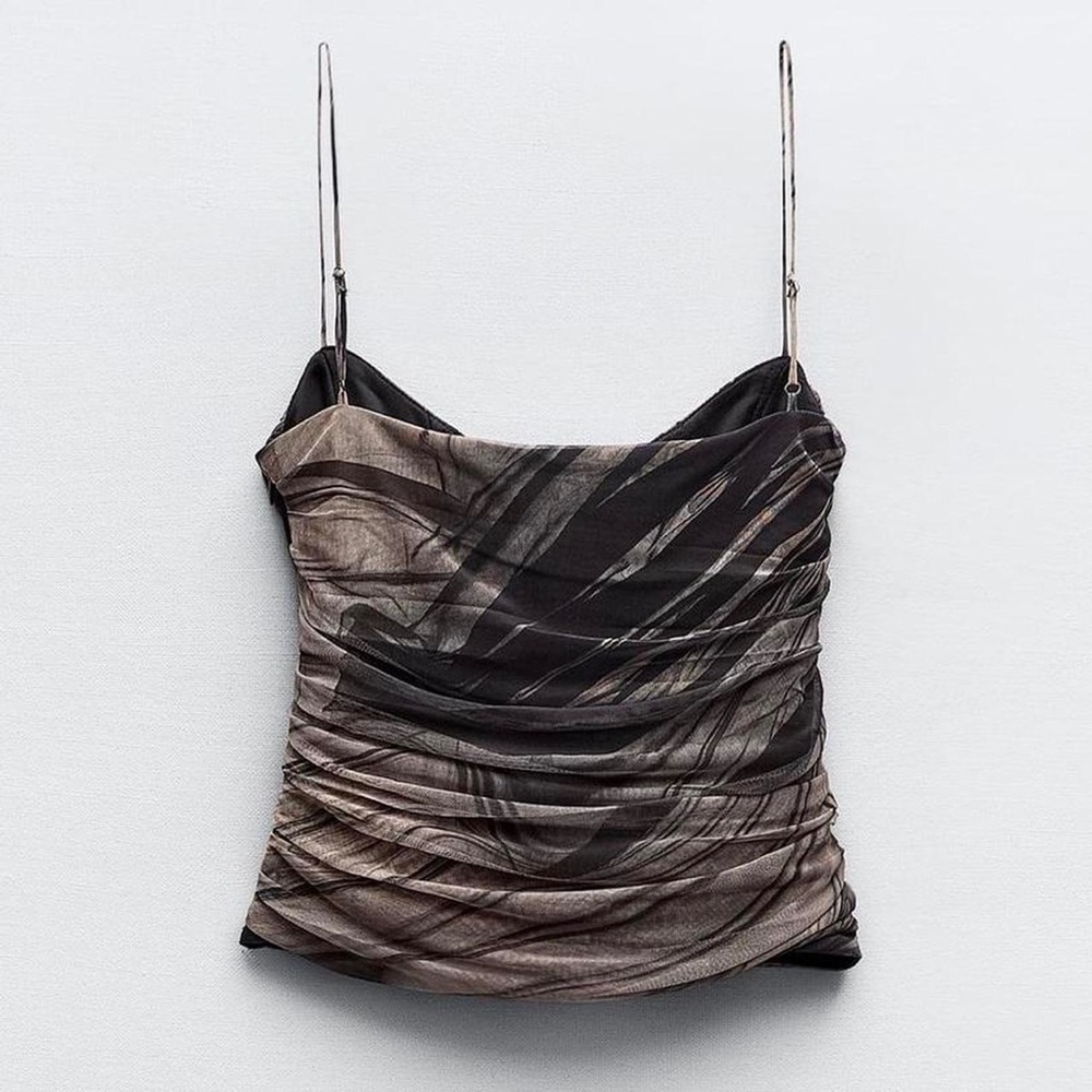 Zara Black and Brown Draped Women's Blouse